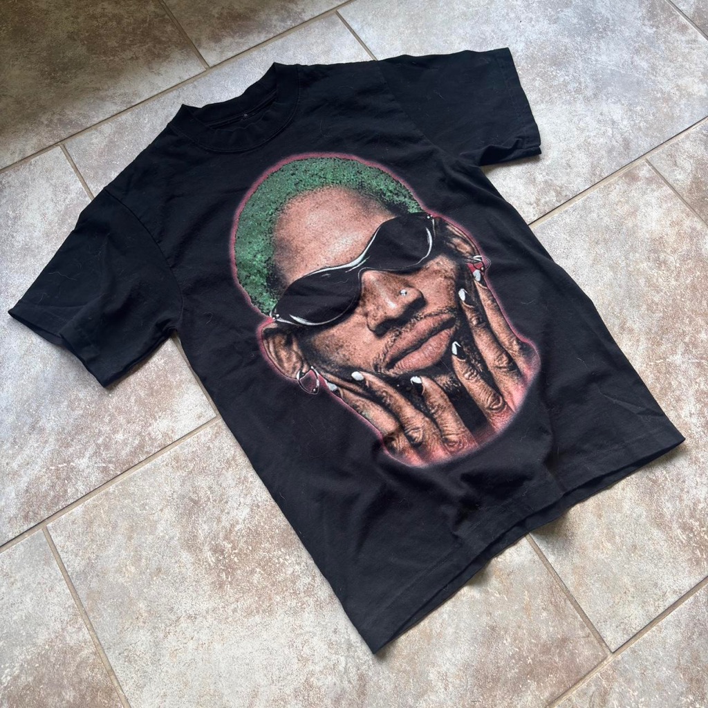Black Graphic Tee With Green Accents
